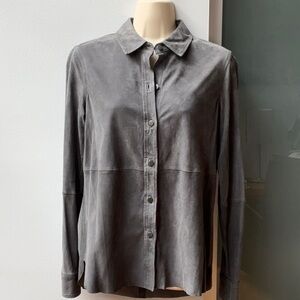 Current/Elliott Silvery Gray Suede Button Down Shirt